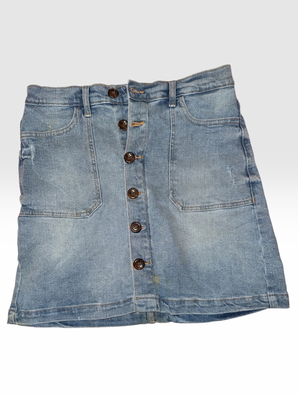High Rise Mini Skirt Light Blue Denim Button-Front Kensie Jeans Vintage Luxe